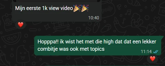 WhatsApp: 'Mijn eerste 1k view video'